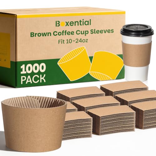 1000 Pack Coffee Cup Sleeves - Extra Thick Insulated Kraft for 12-24 oz Cups - Recyclable & Non-Slip for Hot & Cold Drinks - Variation of THIS listing