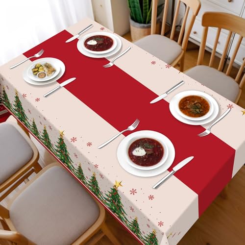 Christmas Disposable Tablecloths, 2 Pack Plastic Table Covers for Rectangle Tables 54 x 108 Inch, Tree Tablecloth Decorations for Party Supplies, Home, Indoor, Outdoor