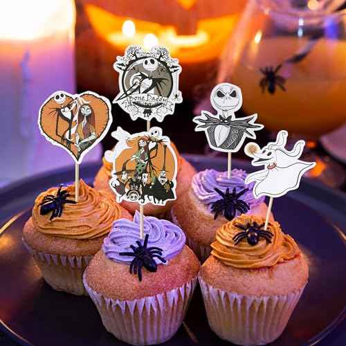 Rsstarxi 42 Pack Nightmare Before Baby Shower Cupcake Toppers Skull Ghost Christmas Cupcake Food Picks Jack Skellington Halloween Cake Decorations for Halloween Birthday Party Decorations