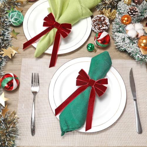 KPOSIYA Burgundy Velvet Christmas Napkin Rings Set - 20 Pcs, 7.5 Inch Holiday Table Decor