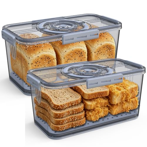 Honbuty Grey 2PCS Bread Storage Boxes with Lid, Handle & Date Dial – Kitchen Food Organizer