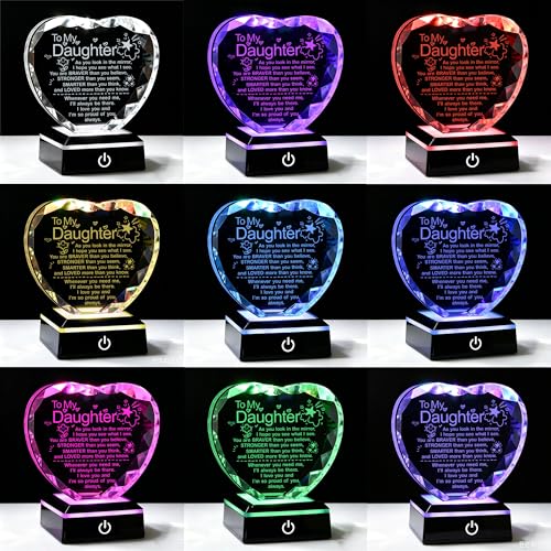 Crystal Heart Plaques for Daughter with Light Base - Keepsake Gift