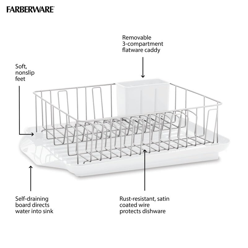 Farberware Classic Large Rust-Resistant Dish Rack Set with Removable Flatware Caddy - White / Dish Rack Set