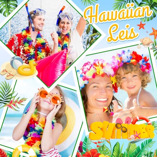200 Count Hawaiian Lei Bulk - Tropical Silk Flower Necklaces for Parties & Events, Aloha Summer Decorations