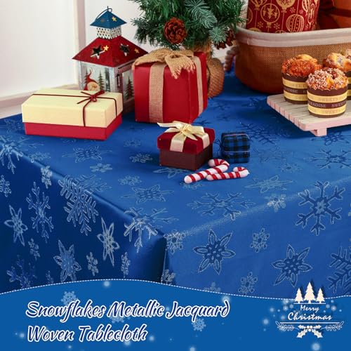 Tegeme Blue Snowflake Tablecloth 60x120 Inches Winter Holiday Decor