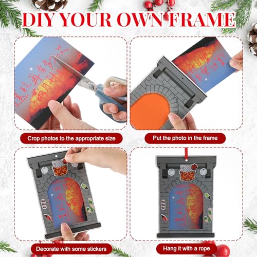 WILLBOND 36 Pack Christmas DIY Picture Frames Craft Kit for Kids Xmas Tree Photo Frames Ornaments with Stickers for Xmas Winter Holiday Party Activities Games Favor(Fireplace)