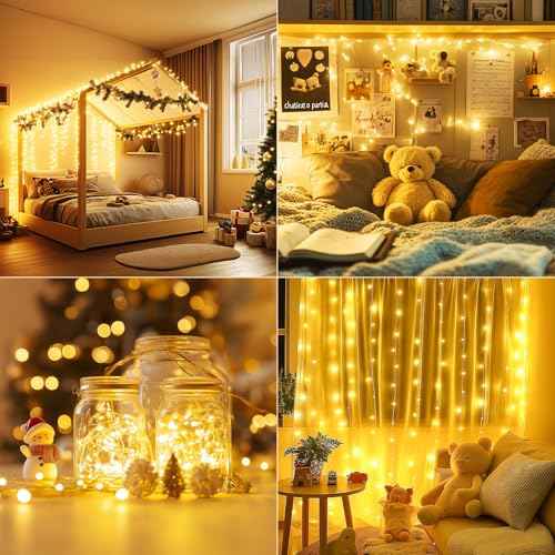 WdtPro Fairy Lights Battery Operated with Remote, 33Ft 100 LED Battery Powered String Lights with Timer, Outdoor Waterproof 8 Modes Twinkle Lighting for Bedroom Indoor Christmas Decor Warm White, 2P