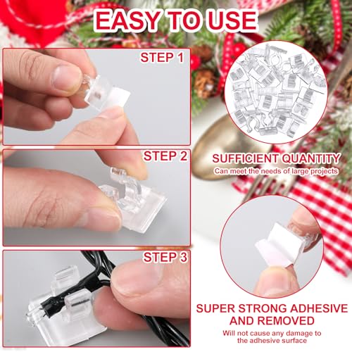 150 Pcs Christmas Light Clips - Clear Adhesive Mini Hooks for Indoor/Outdoor String Lights (Menkxi)