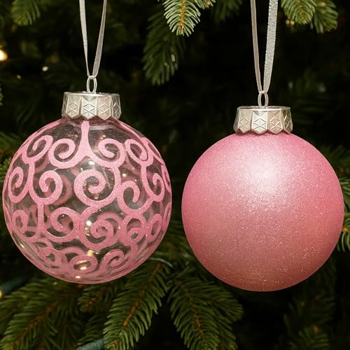 Sleetly Shimmer & Swirl Pink Christmas Tree Ornaments Set - 4.72" Large Holiday Decor