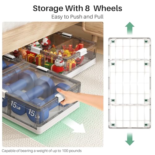 Large Under Bed Storage Containers 2 Pack - Foldable, Wheeled, Dust-Proof Clothes Shoe Organizer