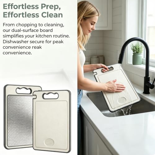 Titanium Double-Sided Cutting Board with Juice Groove for Kitchen Food Prep
