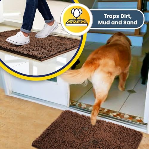Chocolate Brown Microfiber Door Mat & Pet Rug 4-Piece Absorbent, Non-Slip Chenille