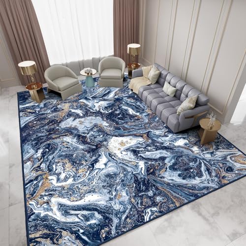 Starry Sky Washable Area Rug 5x7 ft Non Slip Non Shedding Dark Blue Gold