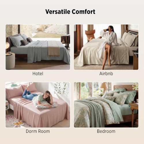 Linen Bed Sheets Set - King Size 4 Pieces, Soft, Breathable, Cooling, Deep Pockets - Variation 03