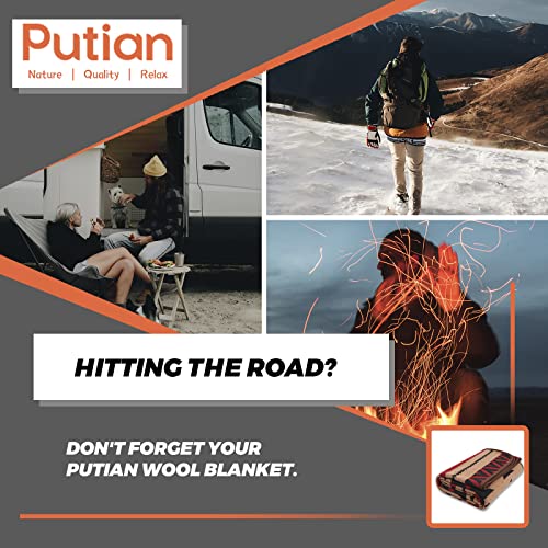 PuTian Merino Wool Camping Blanket 87x63 Kaki Flame Lightweight & Warm
