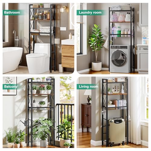 Kalrin Over The Toilet Storage Rack - Brown 3-Tier Bathroom Organizer with Drain Basket