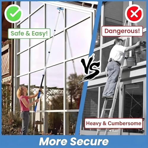 25ft High Ceiling Duster Kit with 5-18ft Telescoping Extension Pole - Includes Microfiber Scrubber & Squeegee Head - Suitable for Fans, Windows, Ceilings