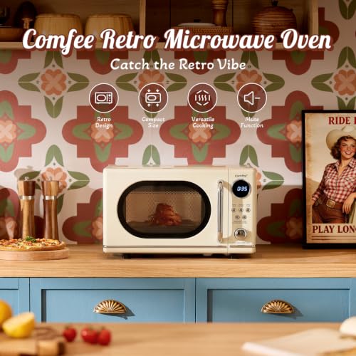 COMFEE' Retro Countertop Microwave Oven 0.7 Cu Ft, 700W, Apricot