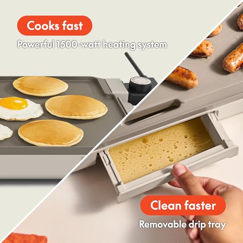 BELLA 12 x 22 Inch Electric Ceramic Nonstick Griddle Oatmilk Variation