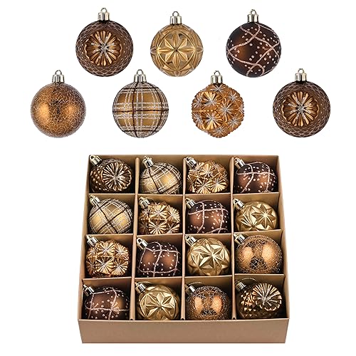 Valery Madelyn 16ct Fall Ornaments Set Copper Bronze Gold 2.36in Shatterproof Hanging Balls
