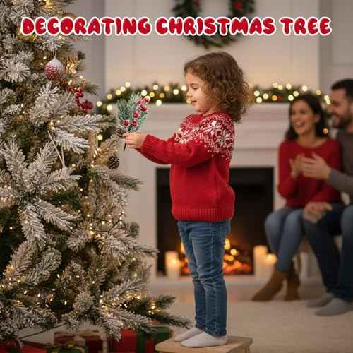 Christmas Floral Picks, 10Pcs 7.8 Inch Red Berry Holly Branches for Crafts, Artificial Christmas Tree Greenery Pick and Garland Decoration