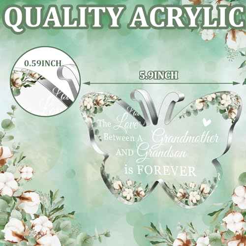 Jetec Grandma Gift Birthday Christmas Acrylic Gift Butterfly Shape Grandmother Sign from Granddaughter Grandson Thoughtful Mother's Day Ideas(Butterfly Grandson)