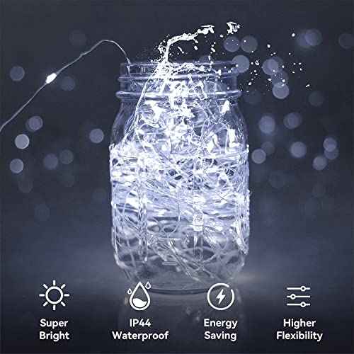 LIGHTOP Fairy Light Battery Operated String Lights 2 Pack 100 LED Waterproof Copper Wire Twinkle Lighting with Timer for Christmas Wedding Indoor DIY Decor (Cool White)
