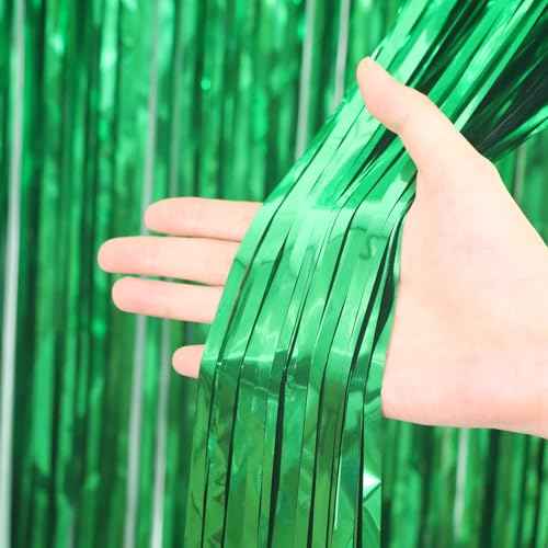 3 Pack 3.3 x 6.6 ft Green Foil Fringe Backdrop Curtains, Tinsel Streamers Party Decorations, Fringe Backdrop for Birthday, Dinosaur, St Patrick's Day, Soccer, Christmas
