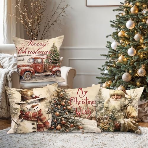 Lanpn 24x24 Christmas Throw Pillow Covers Set of 4 - Festive Holiday Cushion Cases