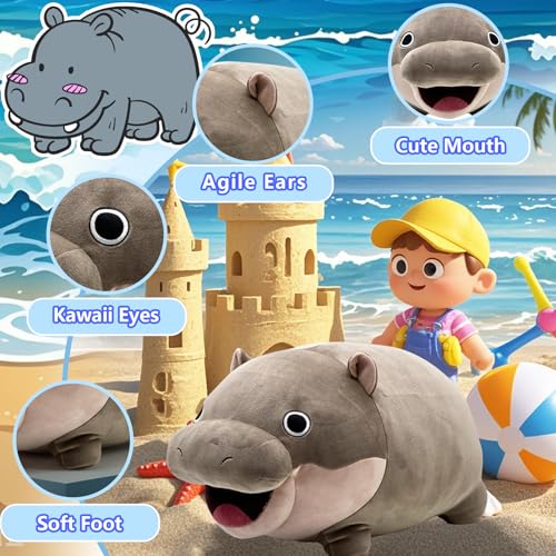 Cute Moo Deng Plush Soft Deng Pygmy Hippo Plushie Toy Stuffed Animal Pillow Christmas Birthday Gift for Boys Girls Kids Adults 9 inch