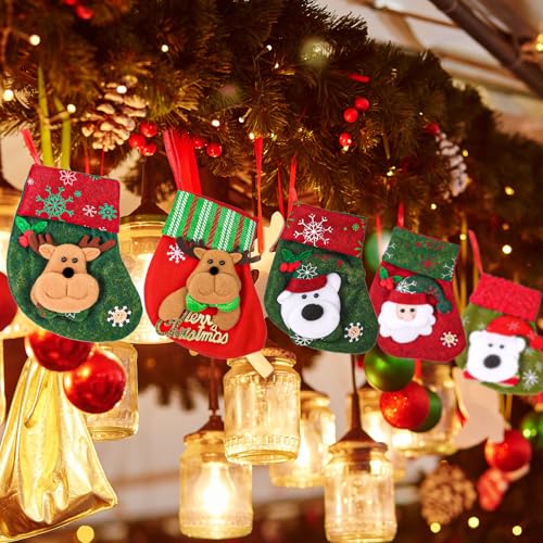 Chalyna 36 Pcs 6.8in Retro Christmas Stockings Set - 3D Santa/Snowman Reindeer, Bulk Holiday Candy Socks