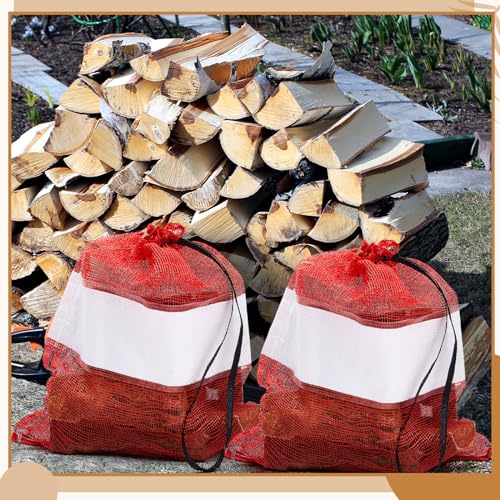 GliCraft 100 Pcs Mesh Firewood Storage Bags with Drawstring, 22 x 24 Inch