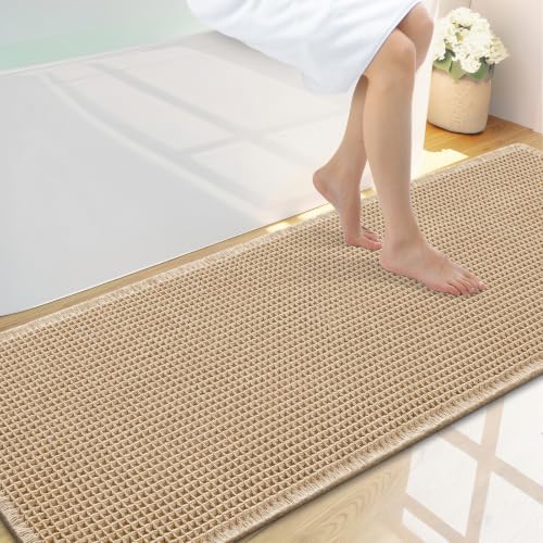 Brown Waffle Bath Mat 59x20 Inches - Extra Soft Absorbent Bathroom Rug