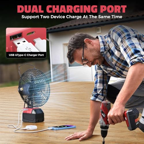 Red Portable Jobsite Fan 8-Inch Cordless Air Circulator for M18 Batteries