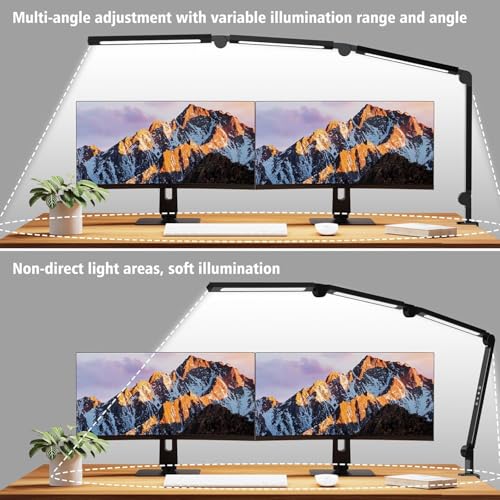LED Desk Lamp with Clamp - Black, Dimmable, Eye-Caring Architect Light