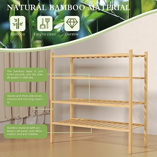 4-Tier Bamboo Shoe Rack for Entryway - Stackable Closet Organizer, Natural Finish