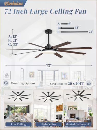 Black 72-Inch Ceiling Fan with Lights and Remote - Modern Retro Style