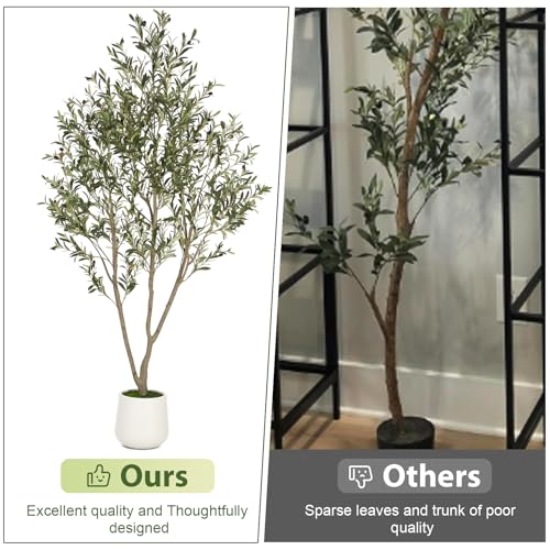 White 6ft Faux Olive Tree with Planter - Indoor Artificial Plant for Home Office Decor