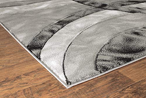 Modern Grey Black Area Rug 5x7 Circle Geometric Soft Hand Carved Floor Carpet