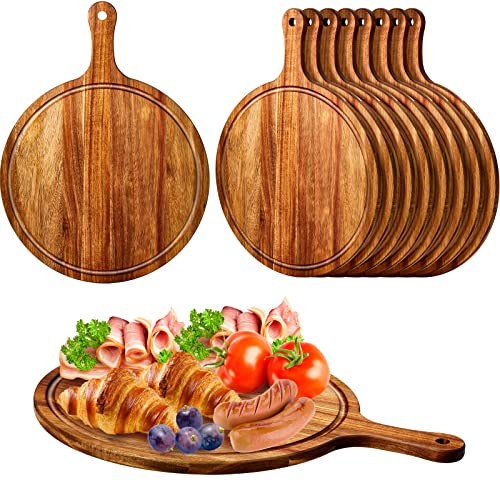 Nuenen 10 Pcs Round Acacia Wood Cutting Boards with Handles - Kitchen Prep & Serving