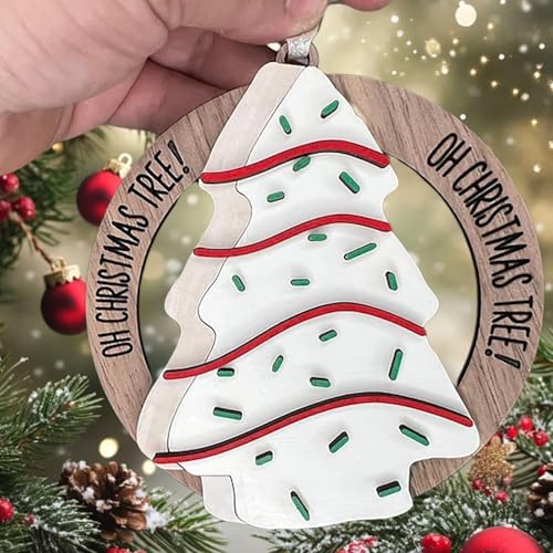 Snack Cake Print Wooden Christmas Ornament 3.15'' – Funny Nostalgic Holiday Tree Decoration