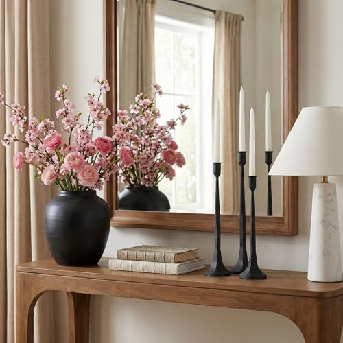 Black Cast Iron Taper Candle Holder Set of 3, Tall Rustic Candle Stands for Wedding & Home Decor – 12”, 14”, 15.5” Variations