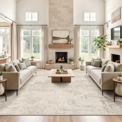 Art&Tuft Beige 8x10 Abstract Washable Area Rug for Living Room