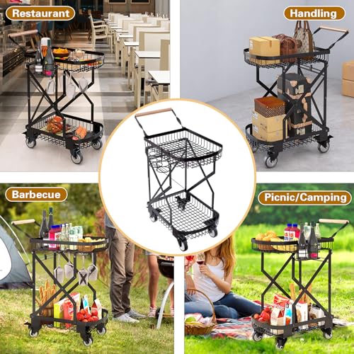 Foldable Shopping Cart with Wheels for Groceries, Camping & Laundry - Heavy Duty Utility Trolley