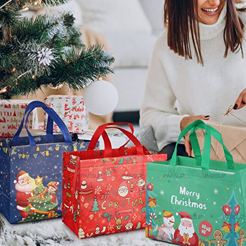 8PCS Christmas Gift Bags with Handles - Red, Green, Blue Non-Woven Tote Set