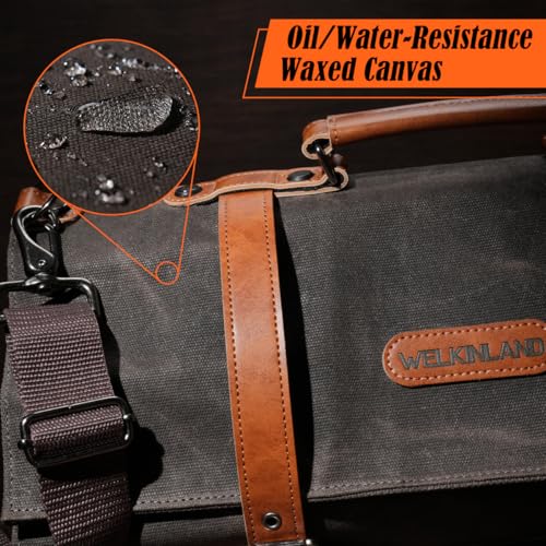 WELKINLAND Heavy-Duty Canvas Leather Knife Roll Bag with 13 Pockets