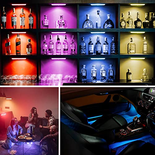 Diomart 4 Pack Rechargeable RGB Under Cabinet Lights with Remote Control - 15 Color Changeable Wireless LED Night Lights for Indoor Display Shelf