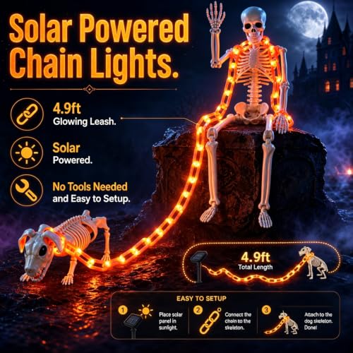 Outdoor Skeleton & Dog Skeleton with Light Chain - Halloween Decorations