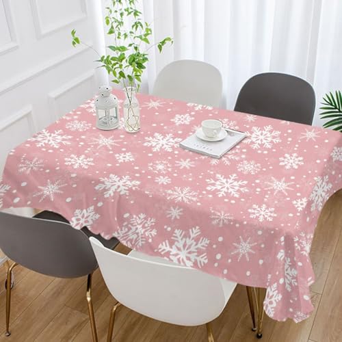 Mnsruu Christmas Tablecloth 60x108 Rectangular Light Pink Snowflakes – Wrinkle-Resistant Polyester
