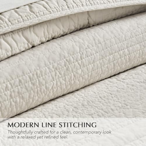 King Size Cotton Quilt Set Birch - Modern Lines Design, 100% Soft Breathable Bedding